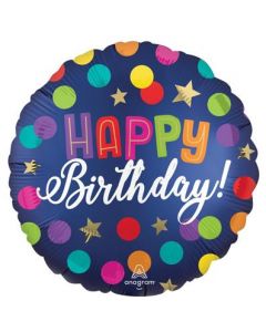 18" Satin Happy Birthday Blue Confetti Anagram