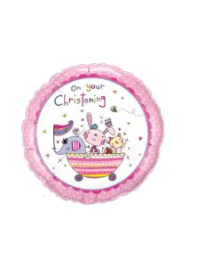 18" Pink Christening Round Foil Qualatex