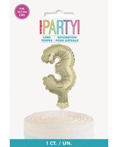 5" Gold Foil Balloon Cake Topper - Number 3