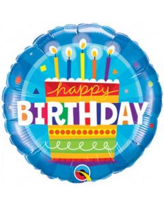 09" Round Bday Cake Blue Foil Balloon Qualatex