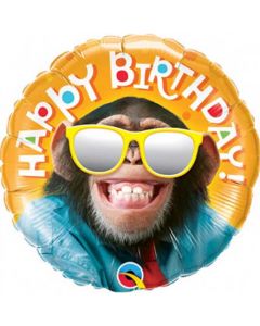 09" Round Bday Smilin' Chimp Foil Balloon Qualatex