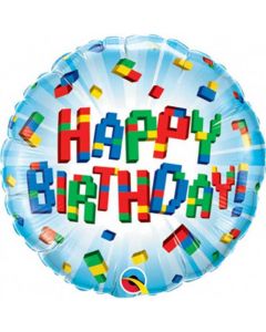 09" Round Bday Exploding Blocks Foil Balloon Qualatex