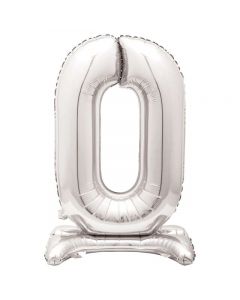 30" Silver Stand Up Number 0 Foil Balloon Unique