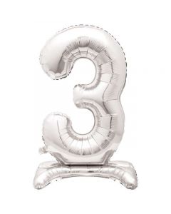 30" Silver Stand Up Number 3 Foil Balloon Unique