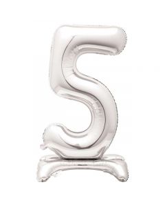 30" Silver Stand Up Number 5 Foil Balloon Unique