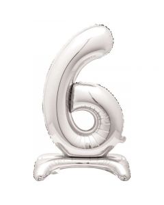 30" Silver Stand Up Number 6 Foil Balloon Unique