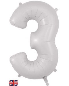 34" Matte White Number 3 Foil Balloon Oaktree