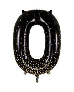 34" Number 0 Holographic Black Gold Foil Balloon Oaktree