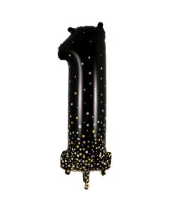 34" Number 1 Holographic Black Gold Foil Balloon Oaktree