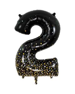 34" Number 2 Holographic Black Gold Foil Balloon Oaktree