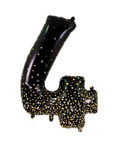 34" Number 4 Holographic Black Gold Foil Balloon Oaktree