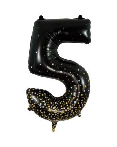 34" Number 5 Holographic Black Gold Foil Balloon Oaktree