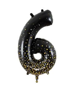34" Number 6 Holographic Black Gold Foil Balloon Oaktree