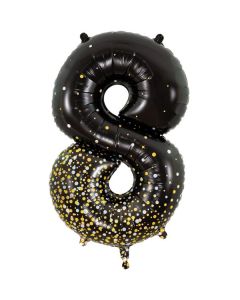 34" Number 8 Holographic Black Gold Foil Balloon Oaktree