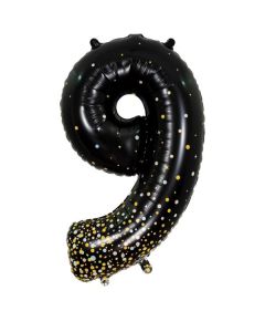 34" Number 9 Holographic Black Gold Foil Balloon Oaktree