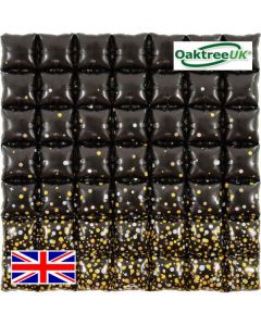 36" Sparkling Fizz Holographic Black Gold 7x7 Waffle Square Air Fill Foil Balloon (Packaged) Oaktree