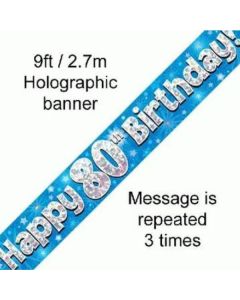 Age 80 Blue Holographic 9' Banner Oaktree