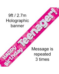 Age 13 Pink Holographic 9' Banner Oaktree
