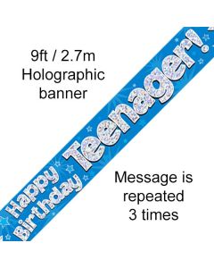 Age 13 Blue Holographic 9' Banner Oaktree