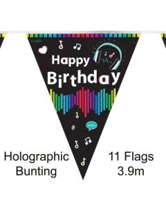 Music Media Birthday Holographic 11 flags 3.9m Bunting Oaktree