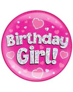 6" JUMBO BADGE BDAY GIRL PINK HOLO - 633018/1
