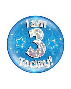 Age 3 Blue Holographic Jumbo Badge Oaktree