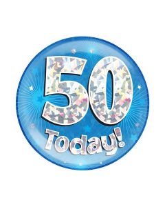 Age 50 Blue Holographic Jumbo Badge Oaktree