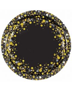 9" Black & Gold Sparkling Fizz Plates Pk8 Oaktree