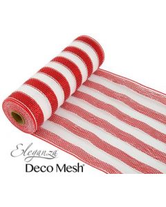 25cm X 9m Metallic Red White Stripe Deco Mesh Eleganza