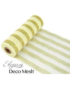 25cm X 9m Metallic Gold White Stripe Deco Mesh Eleganza