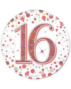3" Badge16th Birthday Sparkling Fizz Rose Gold Holo