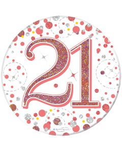3" Badge21st Birthday Sparkling Fizz Rose Gold Holo