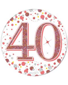 3" Badge 40th Birthday Sparkling Fizz Rose Gold Holo