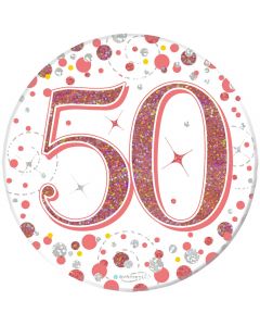 3" Badge 50th Birthday Sparkling Fizz Rose Gold Holo