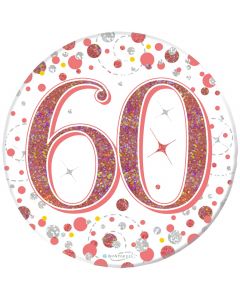 3" Badge 60th Birthday Sparkling Fizz Rose Gold Holo