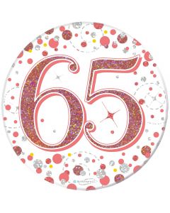 3" Badge 65th Birthday Sparkling Fizz Rose Gold Holo