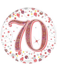 3" Badge 70th Birthday Sparkling Fizz Rose Gold Holo