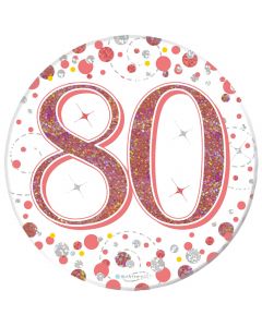 3" Badge 80th Birthday Sparkling Fizz Rose Gold Holo