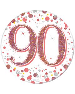 3" Badge 90th Birthday Sparkling Fizz Rose Gold Holo