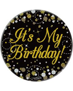 3" Badge It's My Birthday Sparkling Fizz Black Gold Holo