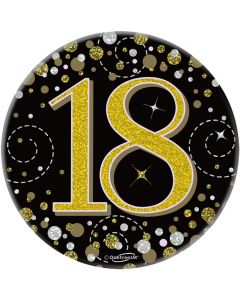 3" Badge 18th Birthday Sparkling Fizz Black Gold Holo