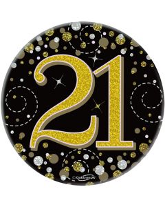 3" Badge 21st Birthday Sparkling Fizz Black Gold Holo