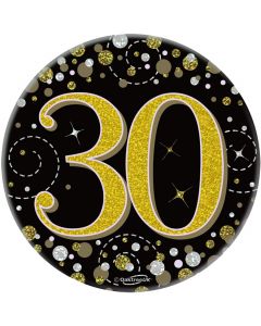 3" Badge 30th Birthday Sparkling Fizz Black Gold Holo