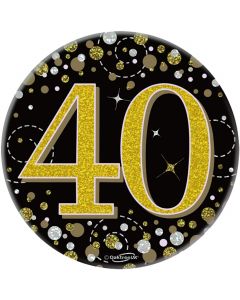 3" Badge 40th Birthday Sparkling Fizz Black Gold Holo