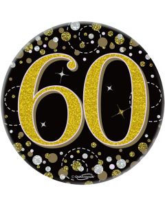 3" Badge 60th Birthday Sparkling Fizz Black Gold Holo