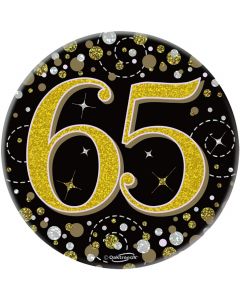 3" Badge 65th Birthday Sparkling Fizz Black Gold Holo