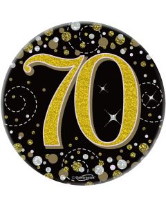 3" Badge 70th Birthday Sparkling Fizz Black Gold Holo