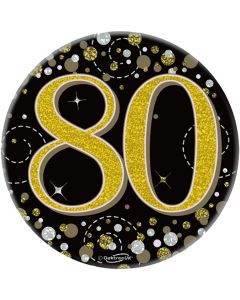 3" Badge 80th Birthday Sparkling Fizz Black Gold Holo