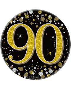 3" Badge 90th Birthday Sparkling Fizz Black Gold Holo