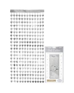 *NEW* Heart Foil Door Curtain 0.90m x 2.50m Metallic Silver Oaktree UK